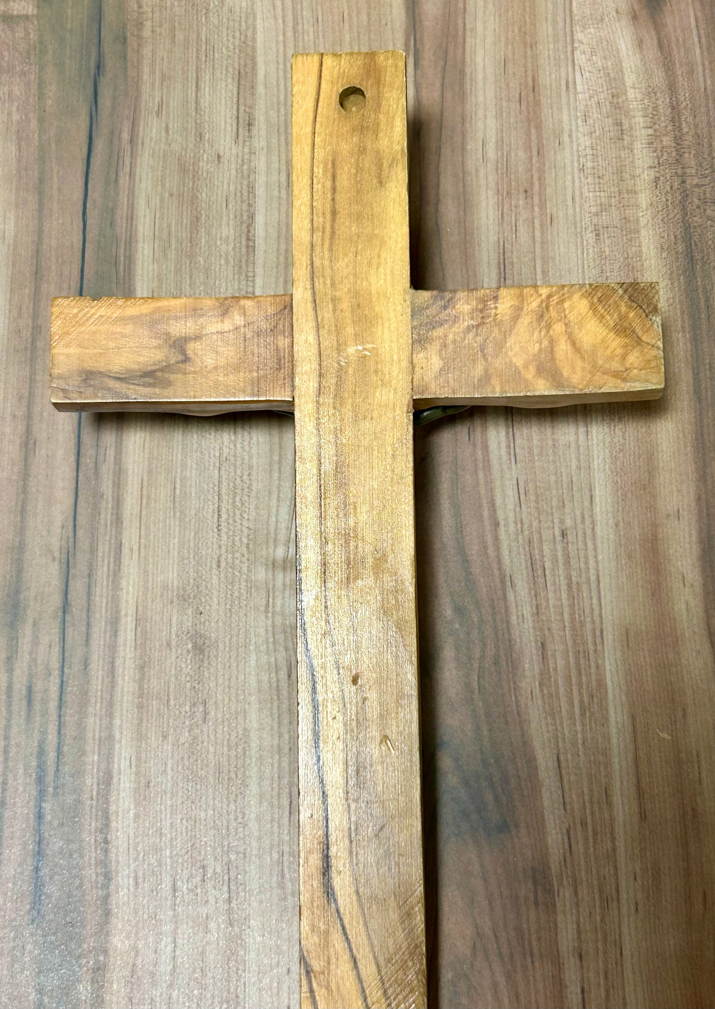 Bethlehem Olive Wood Cross with Metal Jesus Statue